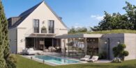 Kurz vor der Fertigstellung - LUXUSVILLA MIT POOL, LIFT & WELLNESS - Zeitlose Architektur für höchste Ansprüche - Visualisierung Pool - Poolhaus - Villa